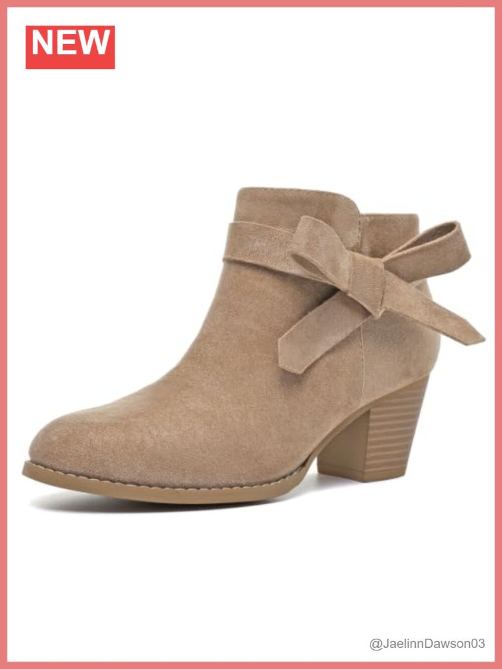 Womens Chunky Block Heel Ankle Boots Side Zipper Bow Decor Round Toe
